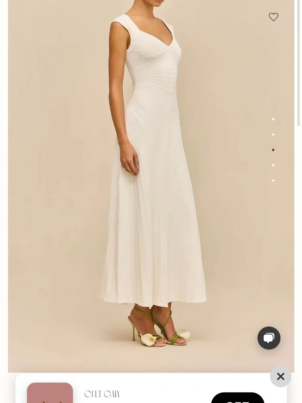 cult gaia Ivory Pleated Knit Midi Dress